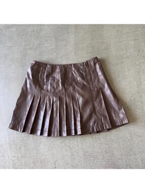 Rachel Rachel Roy / Pleated Faux Leather Mini Skirt / brown